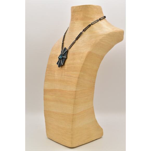 Akkad Designer Necklace Pendant Web Blue Pave Rhinestone Sparkle Signed Bin2 - Picture 3 of 12